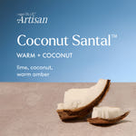 Capri Blue Artisan Coconut Santal soap with a blue background