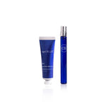 Two blue cosmetic products with 'capri BLUE' branding on a white background