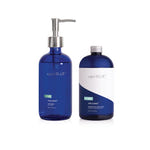 Two blue bottles of capri BLUE Volcano hand wash on a white background