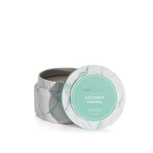 Coconut Santal Modern Marble Printed Travel Tin Candle, open