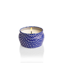 Coconut Santal Blue Mini Tin Candle, lit