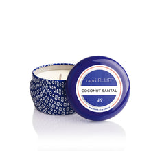 Coconut Santal Blue Mini Tin Candle, lid off