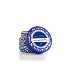 Coconut Santal Printed Travel Tin Candle, open lid