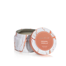 Havana Vanilla Modern Marble Printed Travel Tin Candle, open