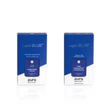 Two blue boxes of capri BLUE by pura on a white background