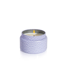 Volcano Lavender Printed Travel Tin Candle, lit