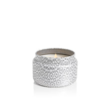 Volcano White Printed Travel Tin Candle, lit