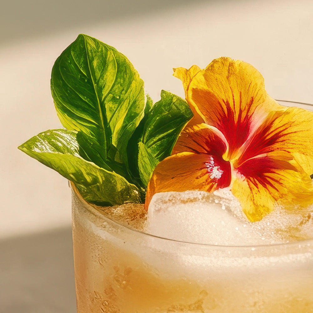 Exotic mocktail with Blossom flower and basil