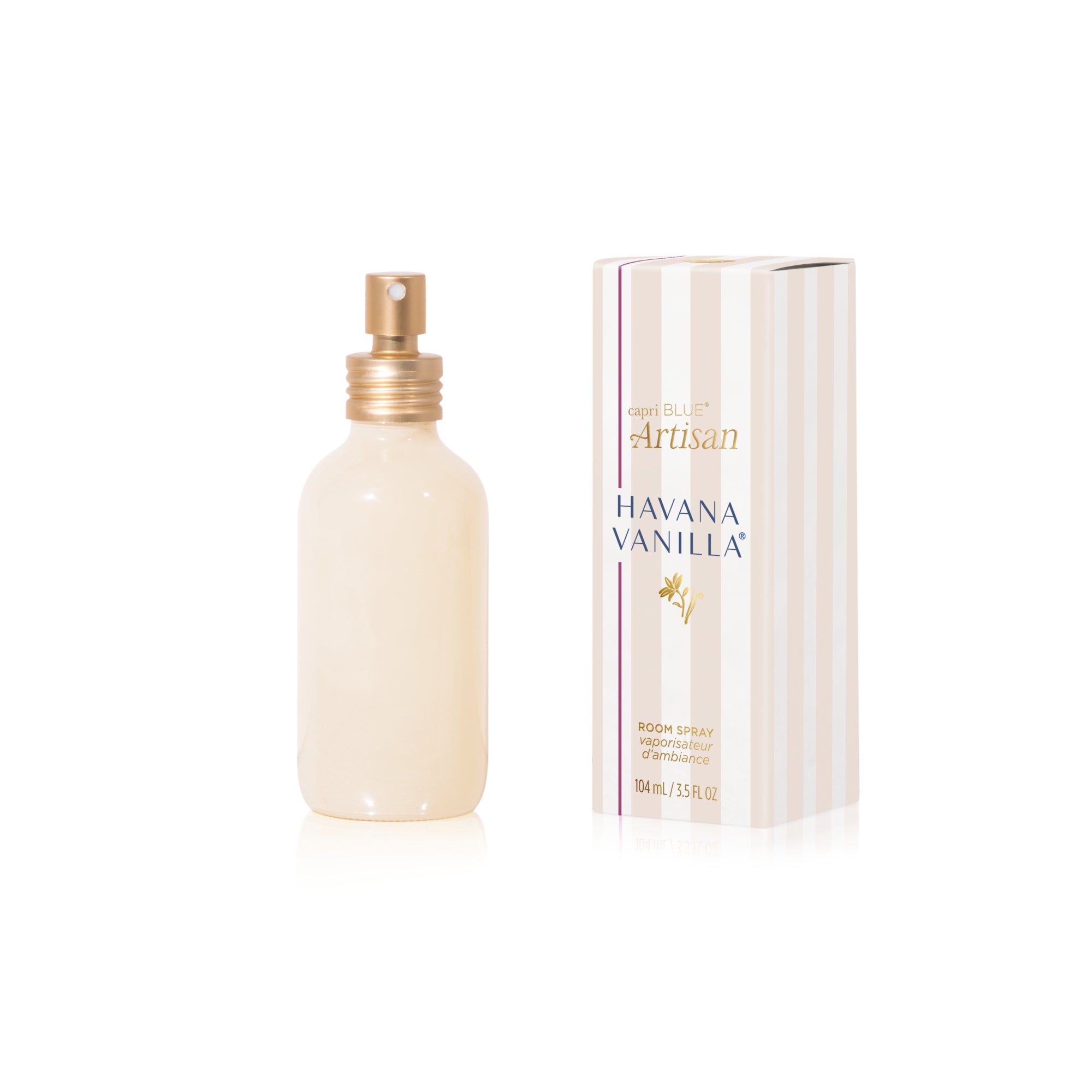 Spray bottle and packaging of Havana Vanilla on a white background