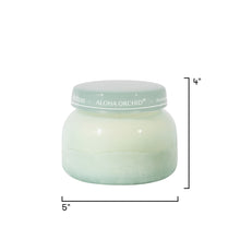 Jar of Aloha Orchid cream with dimensions on a white background