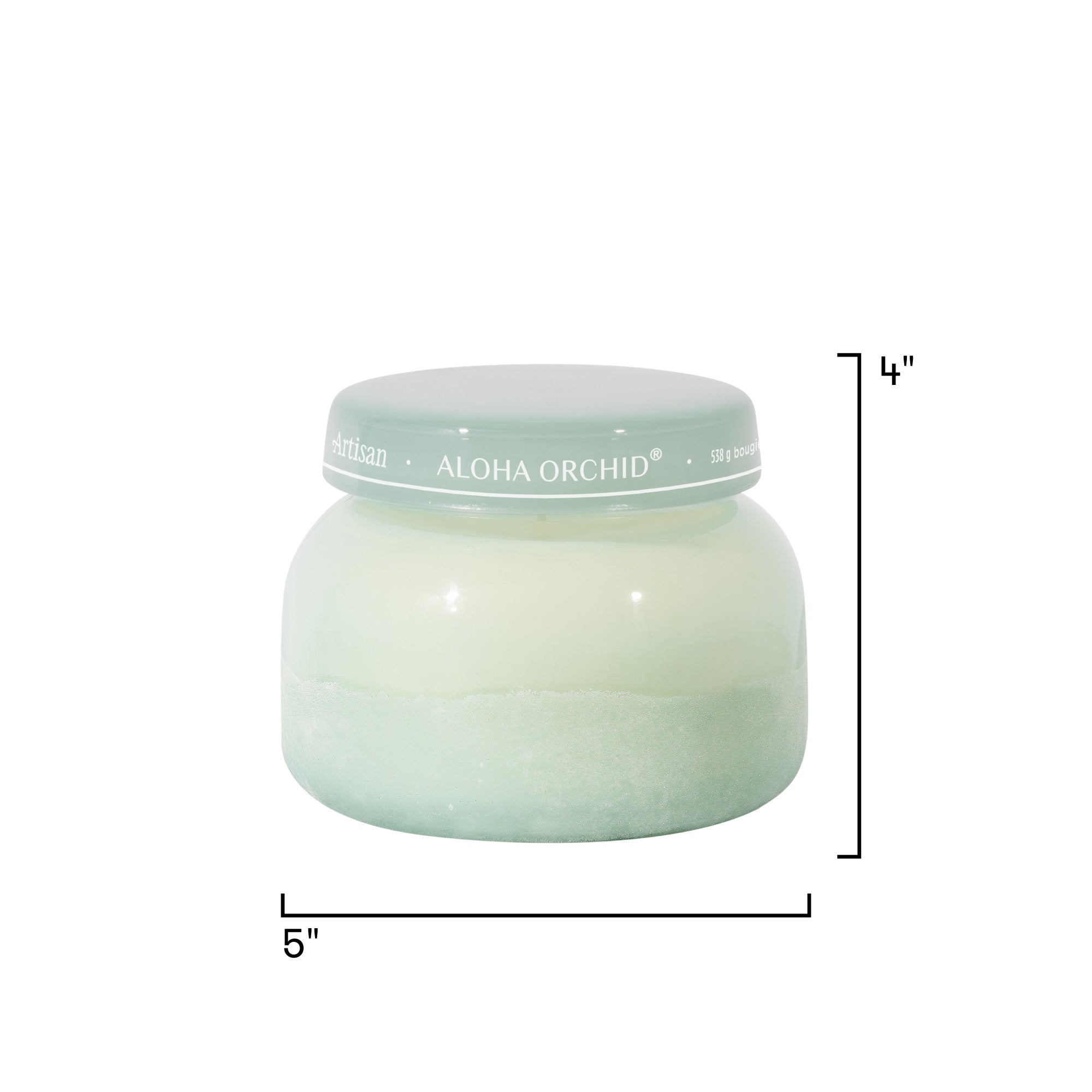 Jar of Aloha Orchid cream with dimensions on a white background