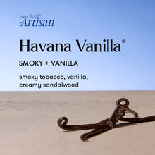 Capri Blue Artisan Havana Vanilla product with vanilla bean on a light background