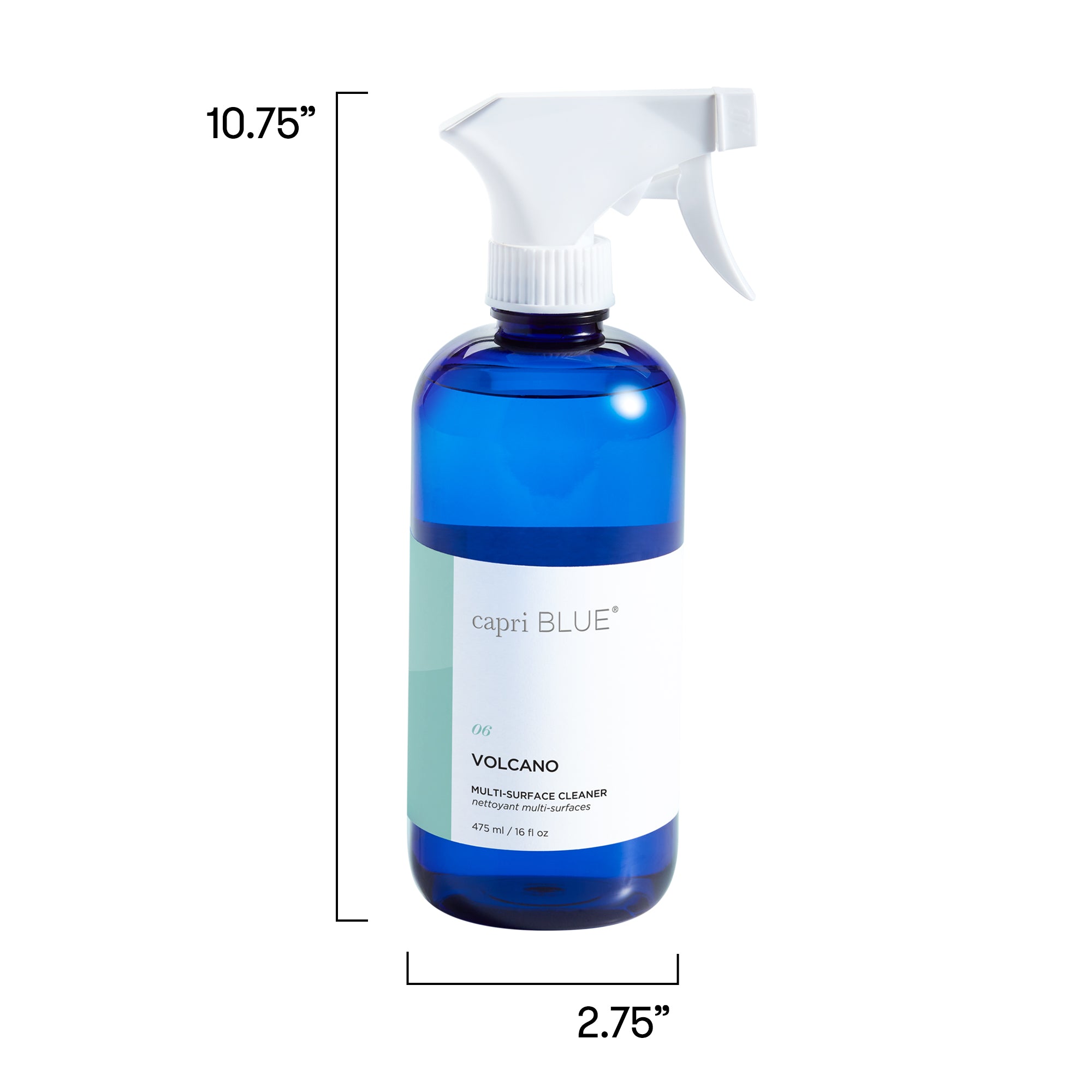 capri BLUE Multi-Surface Cleaner on a white background with dimensions