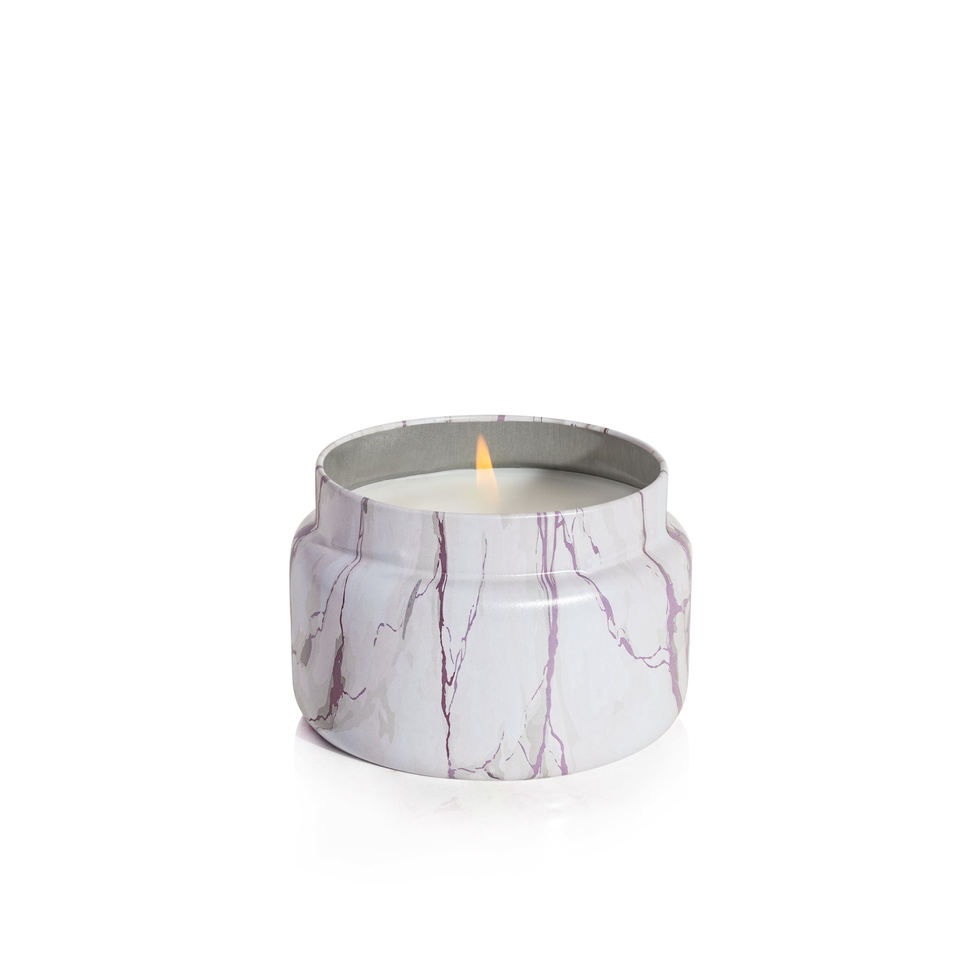 Aloha Orchid Modern Marble Printed Travel Tin Candle, lit