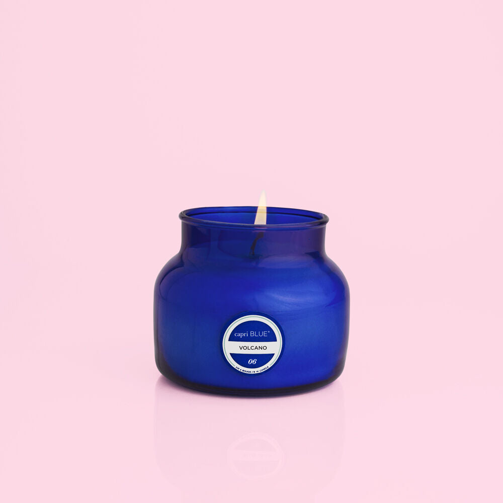 Volcano Blue Petite Candle Burning