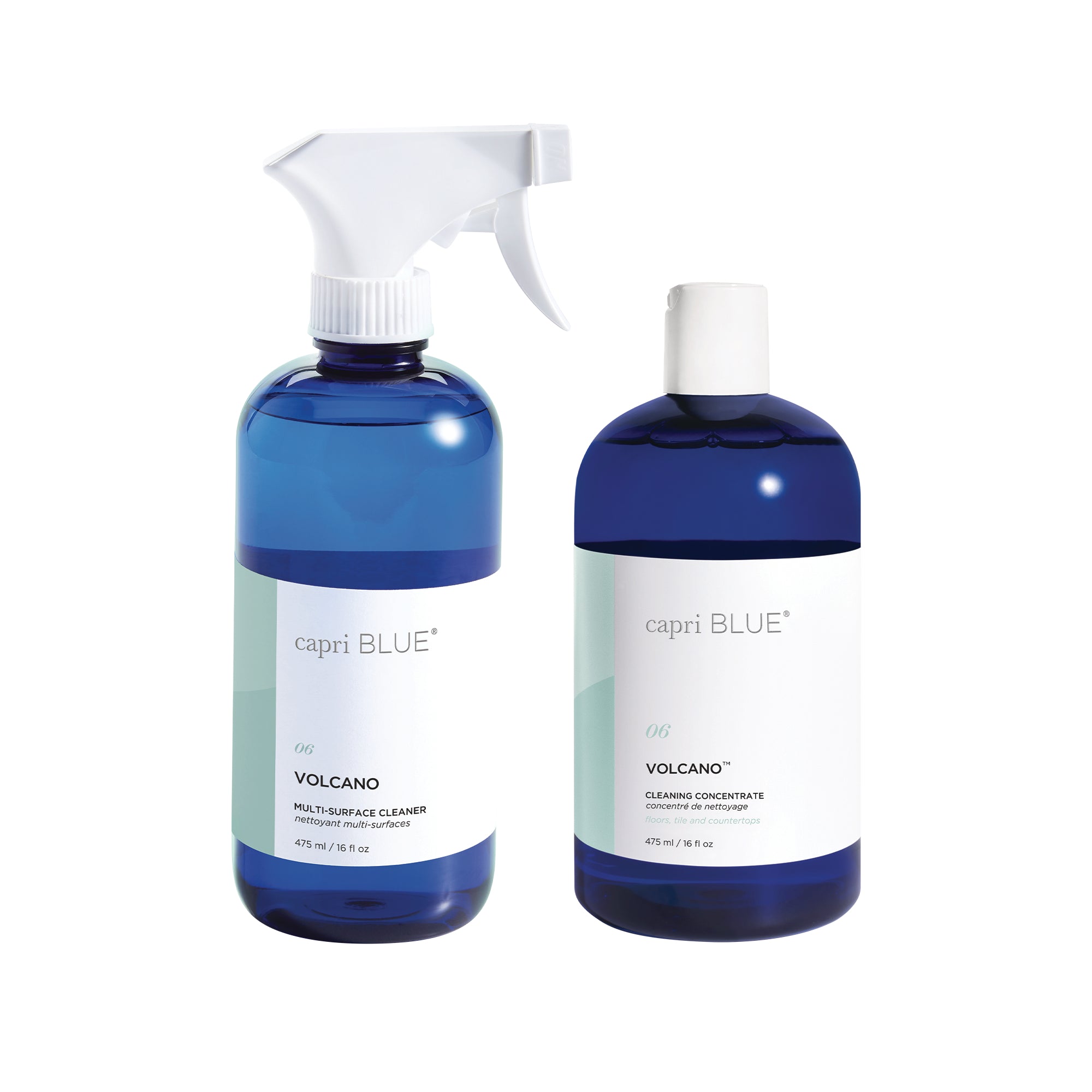 Two capri BLUE Volcano cleaning products on a white background