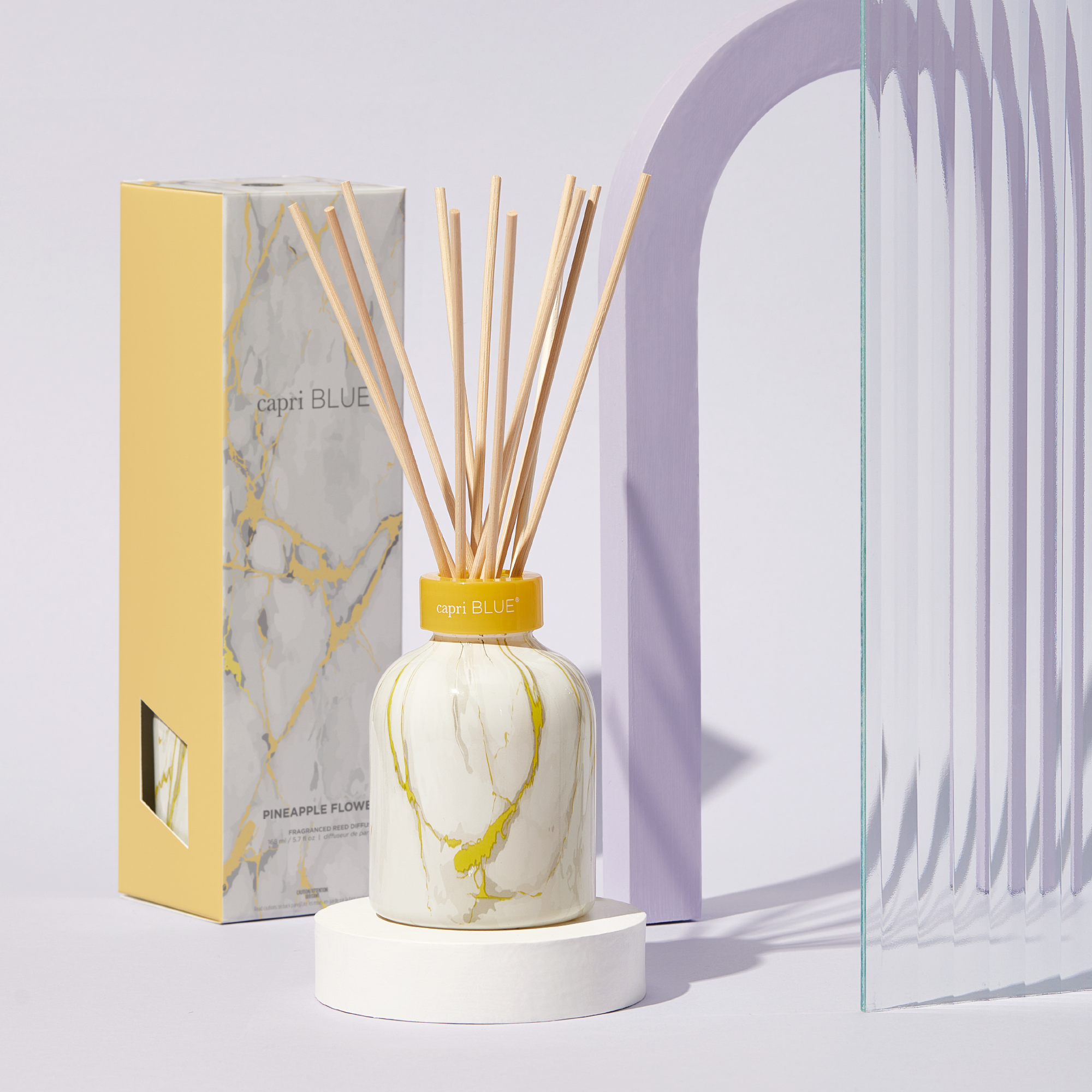 Pineapple Flower Modern Marble Petite Reed Diffuser, box and arch