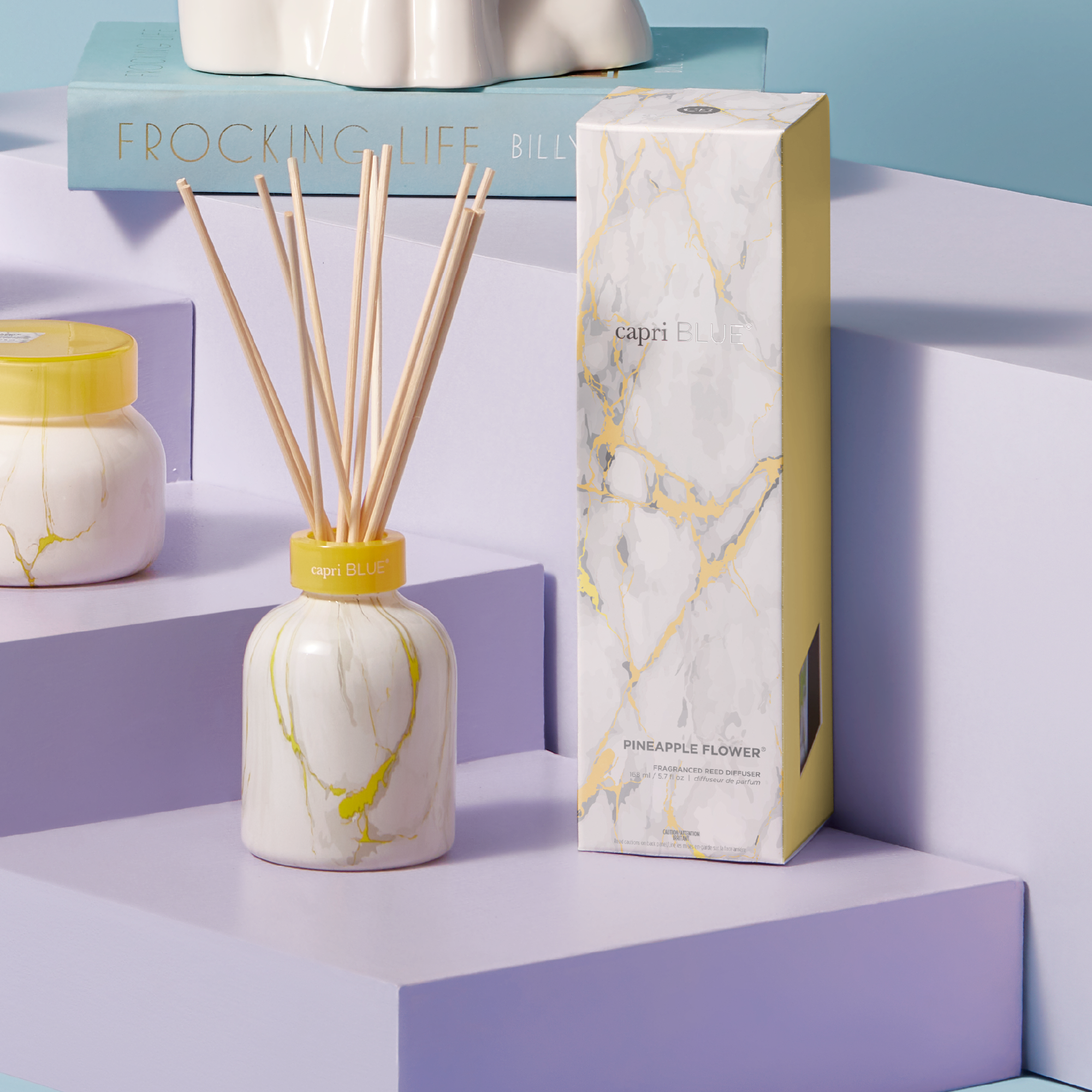 Pineapple Flower Modern Marble Petite Reed Diffuser, box