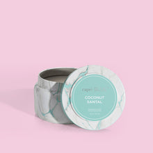 Coconut Santal Modern Marble Printed Travel Tin Candle with Lid Off