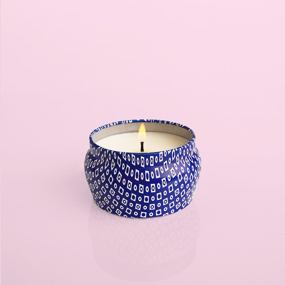 Coconut Santal Blue Mini Tin Candle Lit