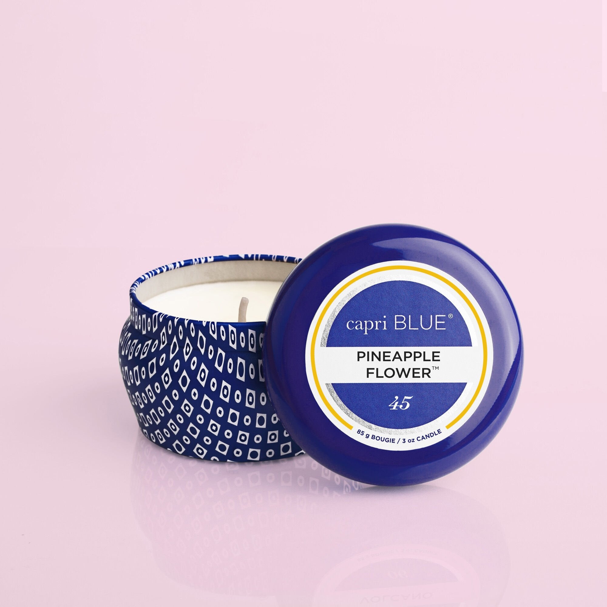 Pineapple Flower Blue Mini Tin Candle, 3 oz