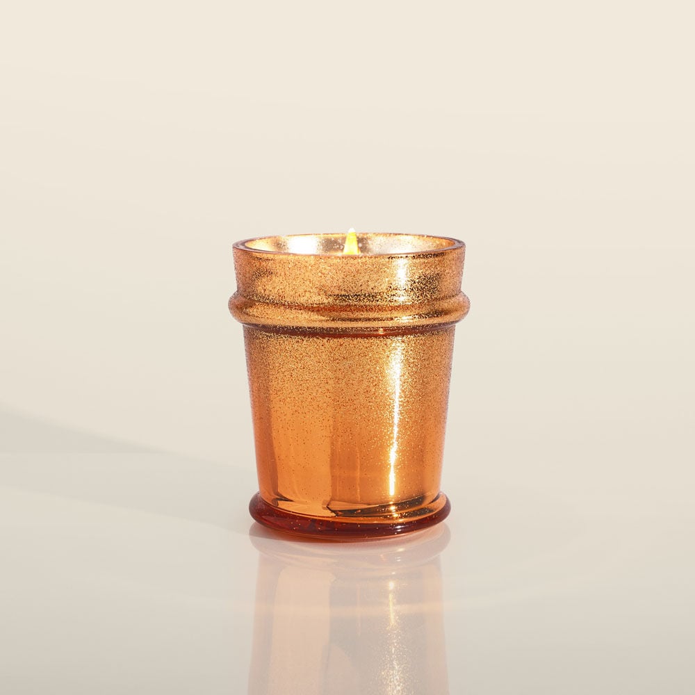 Pumpkin Dulce Glitz Glass Candle, 8oz Lid Off