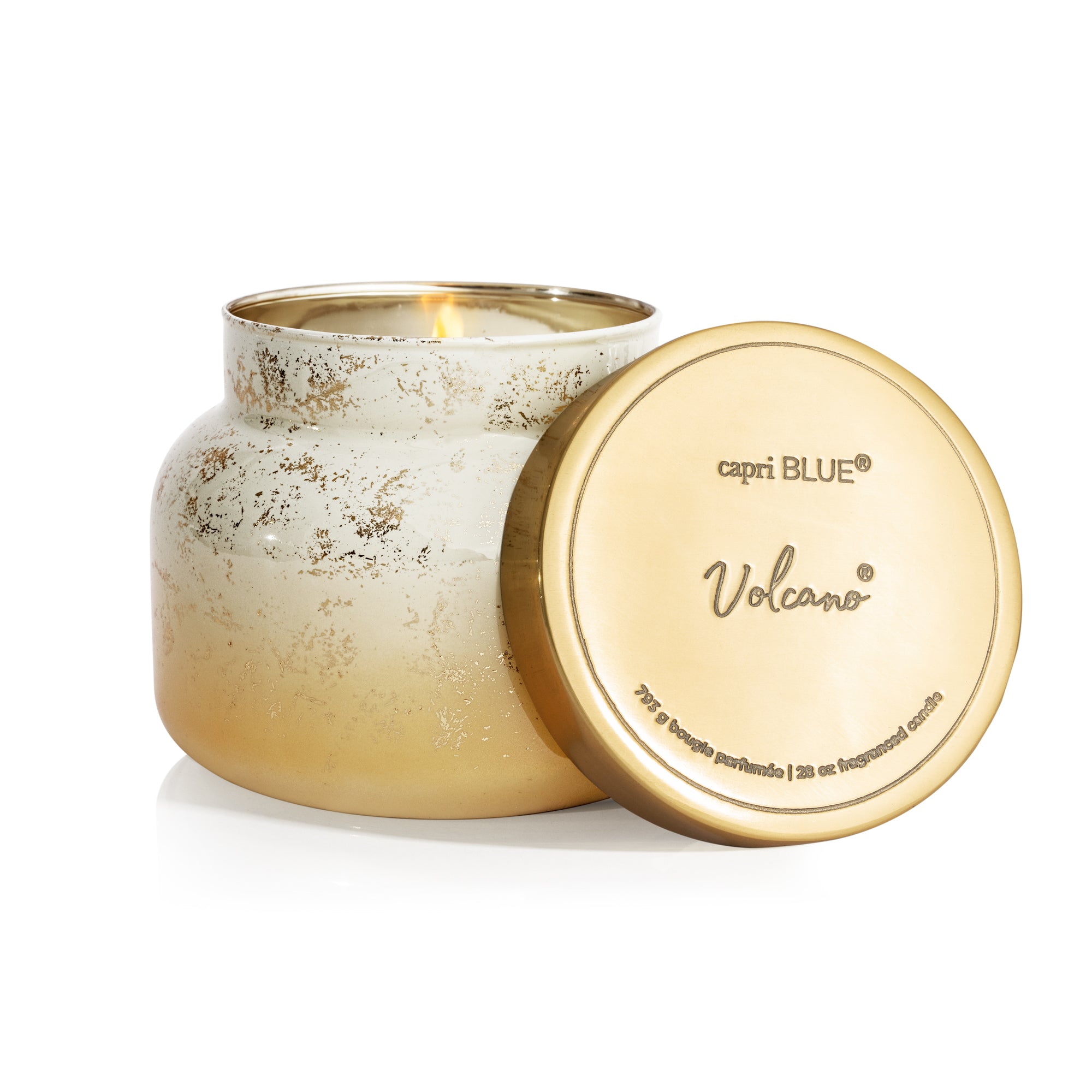 Volcano Glimmer Oversized Candle, lit